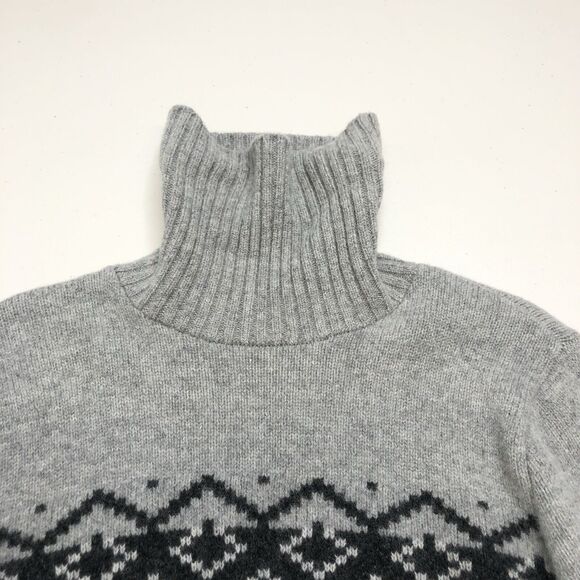 LL Bean Lambs Wool Sweater Mens Medium Cable Knit Chunky Fair Isle Gray - Picture 6 of 9